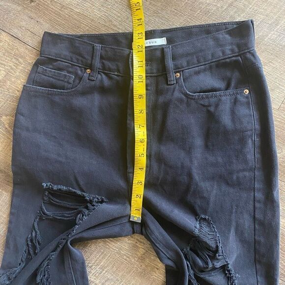 PacSun Ultra High Rise Jeans Destroyed Black Slim Button Fly - Picture 11 of 13